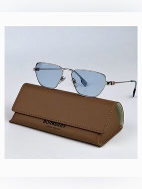 Authentic BURBERRY silver/light blue BE3146 100572 56 sunglasses NEW IN BOX!